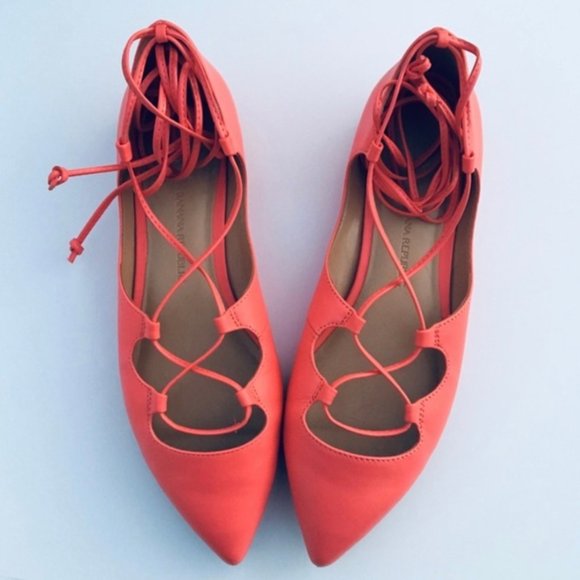 NWOB Banana Republic Allie Lace Up Casual Ballet Flats Fire Coral - Picture 4 of 4